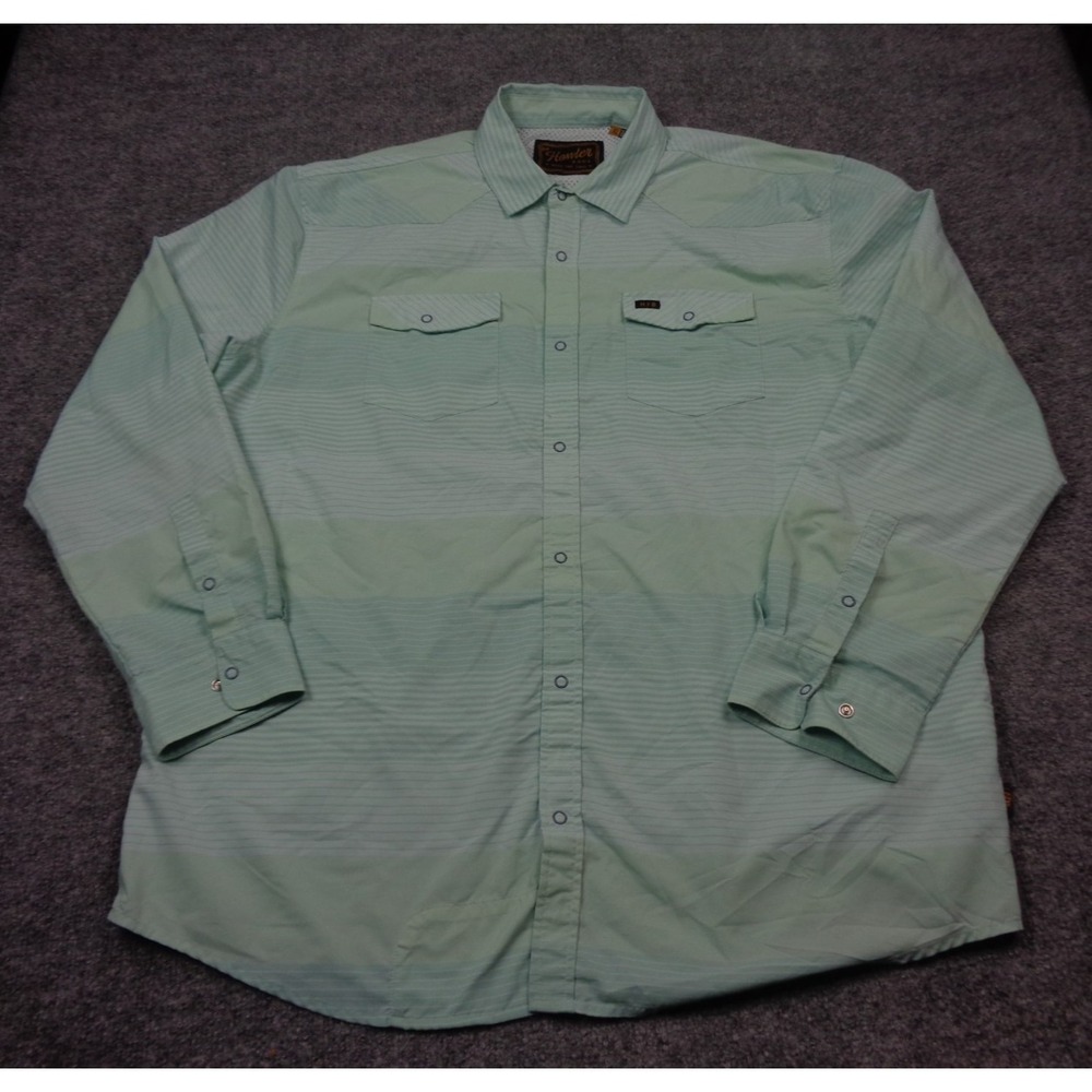 Howler Brothers Shirt Mens XL Green H Bar B Tech Snap Button Grainfields Hemp